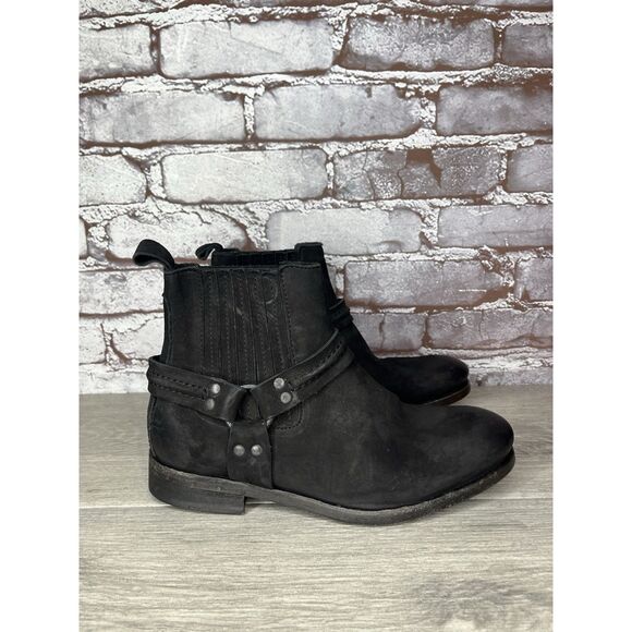 AllSaints Italy Black Leather Harness Ankle Chelsea Boots Women’s 37EU/6.5M US - Picture 15 of 16